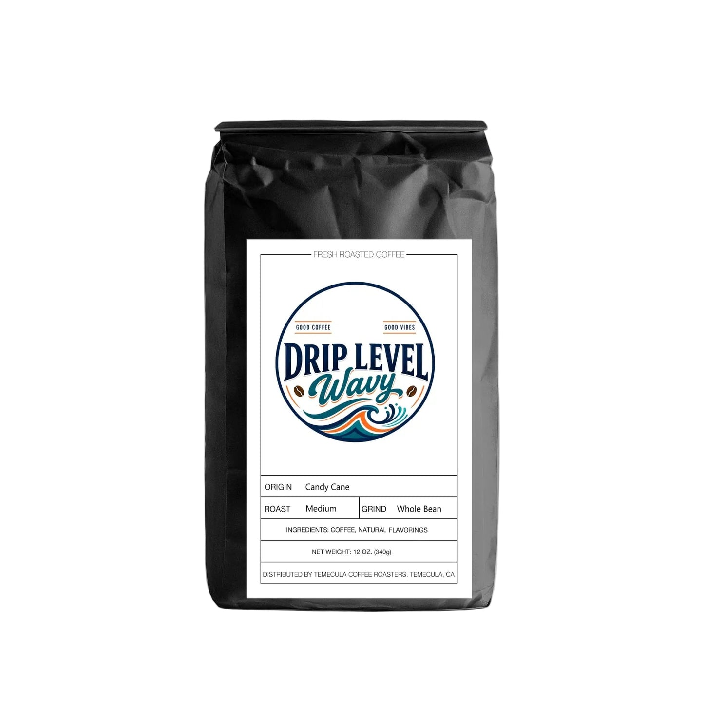 Black coffee bag with Avaris branding on a white background